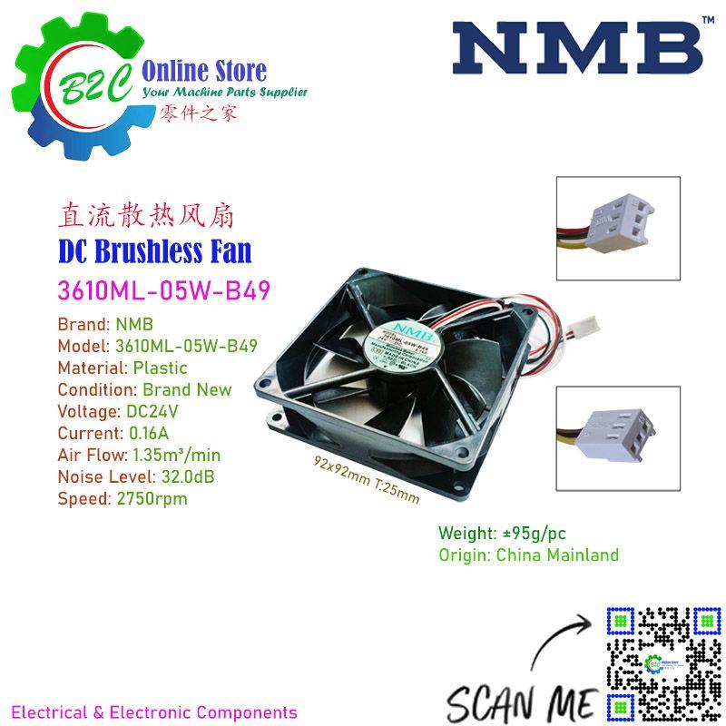NMB 3610ML-05W-B49 24V DC 0.16A 2750rpm 32dB 135m³/min Brushless Axial Cooling Fan Fanuc Controller Servo Drive Control 直流 无碳刷 发那科 伺服 控制器 散热 风扇