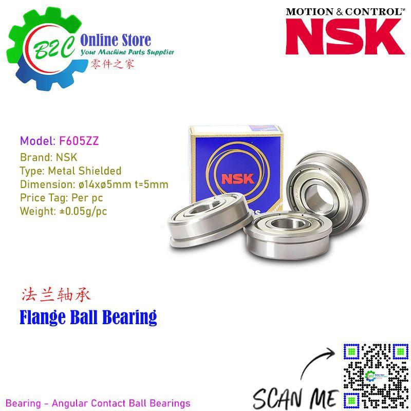 NSK F605 ZZ CM 14mm x 5mm x 5mm Metal Shielded Flange Ball Bearing ø14mmxø5mmx5mm High Quality Bearings Precision Machine Ready Stock 法兰 轴承 FL605 FL605ZZ