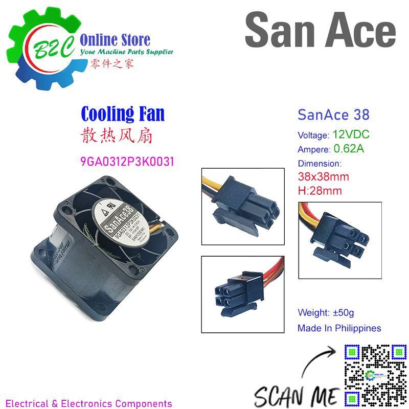 San Ace 9GA0312P3K0031 38x38mm T28mm Sanyo Denki San Ace 38 Cooling Fan Fanuc Servo Amp Unit DC12V 0.62A 9GA0312P3K003 三洋 发那科 伺服器 散热 风扇